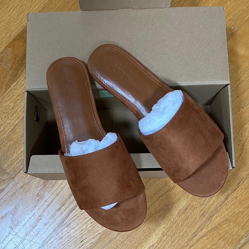 NIB J. Crew Cedar Wood Microsuede Strap Slide Sandals 8